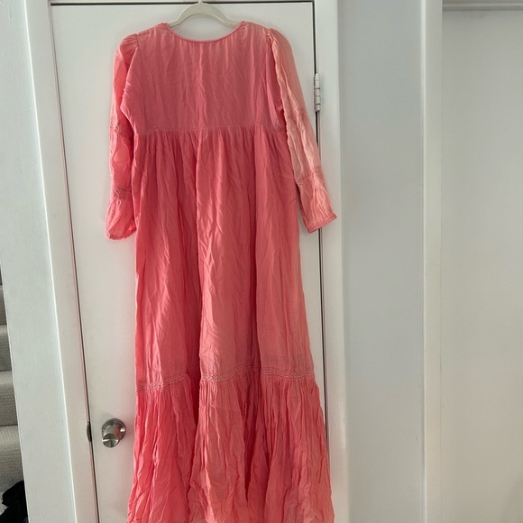 Orange and Pink Ruffled Tiered Sundress with Bishop Sleeves - Picture 5 of 9